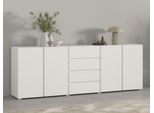 Sideboard Otto Home "Metric,Breite 222 Cm, Grifflose Kommode 4 TüRen/4 SchubkäSten", Weiß, B:222Cm H:78,5Cm T:40Cm, Holzwerkstoff, Melamin, Metall, Sideboards, Sideboard, Schubladenschrank Mit Viel Stauraum, EinlegeböDen Verstellbar