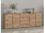 Sideboard Otto Home "Metric,Breite 222 Cm, Grifflose Kommode 4 TüRen/4 SchubkäSten", Wotan Eiche, B:222Cm H:78,5Cm T:40Cm, Holzwerkstoff, Melamin, Metall, Sideboards, Sideboard, Schubladenschrank Mit Viel Stauraum, EinlegeböDen Verstellbar