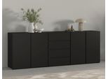 Sideboard Otto Home "Metric,Breite 222 Cm, Grifflose Kommode 4 TüRen/4 SchubkäSten", Schwarz, B:222Cm H:78,5Cm T:40Cm, Holzwerkstoff, Melamin, Metall, Sideboards, Sideboard, Schubladenschrank Mit Viel Stauraum, EinlegeböDen Verstellbar