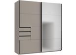 SchwebetüRenschrank Wimex, Saharagrau, Spiegel, Griffe Schwarz, B:180Cm H:198Cm T:65Cm, Holzwerkstoff, SchräNke, SchwebetüRenschrank