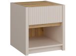 Nachtkommode Forte "Oak Squere", Beige (Mauvella Eiche, Sand, Deep), B:40,6Cm H:43Cm T:41,7Cm, Spanplatte, Sideboards, B/H/T 40,6/43/41,7 Cm Inklusive Beleuchtung, Vollauszug