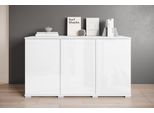 Sideboard Otto Home "Kenia, Moderne Grifflose Kommode Mit 3 TüRen, Breite 120 Cm", Weiß (Weiß, Weiß Hochglanz), B:120Cm H:69,7Cm T:39,5Cm, Sideboards, Sideboard, Push-To-Open-Fronten, HöHenverstellbaren EinlegeböDen