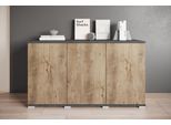 Sideboard Otto Home "Kenia, Moderne Grifflose Kommode Mit 3 TüRen, Breite 120 Cm", Grau (Matera Anthrazit, Kastanie Breslau), B:120Cm H:69,7Cm T:39,5Cm, Sideboards, Sideboard, Push-To-Open-Fronten, HöHenverstellbaren EinlegeböDen
