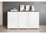 Sideboard Otto Home "Kenia, Moderne Grifflose Kommode Mit 3 TüRen, Breite 120 Cm", Grau (Matera Anthrazit, Weiß Hochglanz), B:120Cm H:69,7Cm T:39,5Cm, Sideboards, Sideboard, Push-To-Open-Fronten, HöHenverstellbaren EinlegeböDen