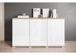 Sideboard Otto Home "Kenia, Moderne Grifflose Kommode Mit 3 TüRen, Breite 120 Cm", Weiß (Eichefarbe Votan, Weiß Hochglanz), B:120Cm H:69,7Cm T:39,5Cm, Sideboards, Sideboard, Push-To-Open-Fronten, HöHenverstellbaren EinlegeböDen