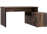 Eckschreibtisch Forte "Tempra", Braun (Old Wood Vintage, Schwarz, Old Wood Vintage, Schwarz, Old Wood Vintage), B:151,4Cm H:74,9Cm T:120,6Cm, Tische, Eckschreibtisch, Viel Stauraum, Breite 151 Cm