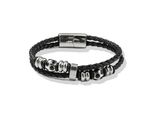 Armband Firetti "Schmuck Geschenk Edelstahl Leder Armschmuck Armkette FußBall", Silberfarben, Schwarz, ArmbäNder, Damen, 21Cm, Edelstahl Leder, Edelstahl, Leder, Armband, Made In Germany
