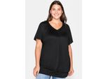 T-Shirt sheego "T-Shirt", Damen, Gr. 40/42, Schwarz, 100% Viskose, Unifarben, Rundhals, Shirts T-Shirt