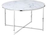 Couchtisch Salesfever "Caorle Coffeetable Im Eleganten Stil", Weiß (Weiß, Chromfarben, Chromfarben, Weiß), B:80Cm H:45Cm T:80Cm, Tische, Couchtisch, Elegantes Design Mit Marmoroptik-Tischplatte