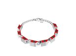 Armband Diesel "Schmuck Geschenk Edelstahl Armschmuck Armkette D Logo", Edelstahlfarben, Rot, ArmbäNder, Damen, 21Cm, Edelstahl, Armband, Emaille
