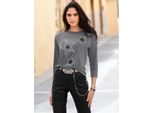 3/4-Arm-Shirt Heine "Shirt", Damen, Gr. 50, Anthrazit, 100% Baumwolle, Gemustert, Rundhals, Shirts 3/4-Arm-Shirt
