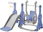 Kinderrutsche mit Schaukel 4-in-1 - Spielcenter - Mit Kletterleiter - Mit Basketballkorb - Für Indoor und Outdoor - Für Kleinkinder 0–3 Jahre - Blau