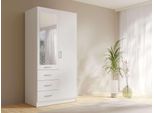Kleiderschrank Otto Home "Koos Garderobe Mit 3 Schubladen, Kleiderstange Und Spiegel", Weiß, B:101Cm H:200,5Cm T:58Cm, Melamin, SchräNke, Kleiderschrank, WäScheschrank Mit 2 DrehtüRen, Silber Griffen, MaßE B/H/T 101/200/58Cm