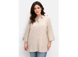 Hemdbluse Sheego, Damen, Gr. 50, Beige, 70% Viskose, 30% Leinen, Gemustert, Gestreift, Blusen Hemdbluse