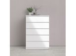 Kommode Home Affaire "Naia, Aufbewahrung, 5 Schubladen, Matt-Optik, Grifflose Front", Weiß (Weiß, Hochglanz), B:77Cm H:111,3Cm T:50Cm, Holzwerkstoff, Sideboards, Kommode, Abgerundete Schubladenkanten Auf Metallgleiter, Breite 77 Cm