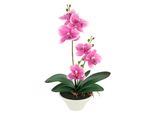 Kunstblume I.Ge.A. "Kunstorchidee Im Topf", Dunkelrosa, B:18Cm H:30Cm T:12Cm, Polyester, Kunstpflanzen, 30Cm KüNstliche Orchidee Mit BlüTen Phalaenopsis Kunstpflanze Pflanze