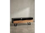 Lowboard Akazie Massivholz Modern Stil 140X50X40 Cm Baumkante Mit Schublade Und TüRen