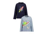 Langarmshirt Blue Seven "2Er Pack Langarmshirts", Jungen, Gr. 128, Blau (M002, Multipack 2), 100% Baumwolle, Normal, Rundhals, Shirts Langarmshirt