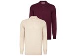 Polokragenpullover Felix Hardy "Pullover Mit Polo-Kragen 2Er-Pack", Herren, Gr. L, Beige, Bordeaux, 100% Baumwolle, Pullover