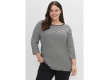 3/4-Arm-Shirt sheego "3/4-Arm-Shirt", Damen, Gr. 44/46, Schwarz, 100% Baumwolle, Gemustert, Gestreift, Mehrfarbig, Rundhals, Shirts 3/4-Arm-Shirt