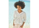 3/4-Arm-Shirt Heine "Shirt", Damen, Gr. 48, Beige (Champagner), 100% Baumwolle, Gemustert, Unifarben, V-Ausschnitt, Shirts 3/4-Arm-Shirt