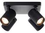 Brilliant Deckenstrahler "Marty", Braun (Sand Schwarz), 4, H: 12Cm, 1 Stk., Leuchten, Spotplatte Schwenkbar, 22 X 22 Cm, GU10, 345Lm, Schwarz, Deckenstrahler