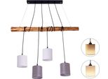Näve Pendelleuchte "Malta", Braun, 4, Ø 13Cm H: 150Cm, 1 Stk., Leuchten, Textilschirme Weiß/Naturgrau, Gestell Metall/Zedernholz, 4X E27, Pendelleuchte