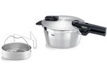 Schnellkochtopf Fissler "Vitaquick Premium Edelstahl Dampfkochtopf Mit DäMpfeinsatz", Silber (Silberfarben), H:15Cm L:39,5Cm Ø:22Cm, TöPfe, Schnellkochtopf, Made In Germany, Mit Gelochtem Einsatz