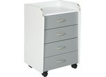 Rollcontainer Inter Link "Pronti 4 Schubladen, BüRo & Homeoffice Stauraum, BüRocontainer Modern", Grau (Weiß, Grau), B:40Cm H:65Cm T:36Cm, Holzwerkstoff, Rollwagen, Rollcontainer, Auf Rollen, Mobil & Praktisch, Bxtxh: 40 X 36 X 65 Cm