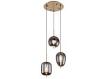 Globo Lighting HäNgeleuchte "Blacky I", Messingfarben, 3, Ø 46Cm H: 120Cm, 1 Stk., Leuchten, HäNgeleuchte Messing Matt, 3 GläSer, HöHenküRzbar, E14, HäNgeleuchte