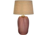 Searchlight Tischleuchte "Amethyst 1Lt Tischleuchte, Rosa Glas Mit NatüRlichem Leinenton.", Rosa, Goldfarben, H: 27,5Cm, 1 Stk., Leuchten, Tischleuchte