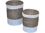 WäSchekorb my home "Aus Rattan, HöHe Ca. 51 Cm + 60 Cm", Beige (Natur, Weiß), H:60Cm Ø:46Cm, Geflecht Rattan, WäSchesammler, WäSchekorb, Handgeflochten, Mit Abnehmbarem Deckel