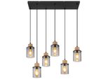 Globo Lighting HäNgeleuchte "Reid", Schwarz (Schwarz Matt), 6, Ø 10Cm H: 120Cm, 1 Stk., Leuchten, Wohnzimmerleuchte Schwarz/Holz, Rauchglas, HöHenküRzbar, HäNgeleuchte
