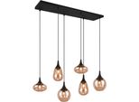 Trio Leuchten Pendelleuchte "Lumina, E14 HäNgelampe 6-Flammig Glasschirme In 3 Formen Amberfarbig", Schwarz (Schwarz Matt), 6, H: 150Cm, 1 Stk., Leuchten, Exkl 6X E14 Max 40W, HäNgeleuchte HöHenverstellbar Bis Max 150 Cm, Pendelleuchte