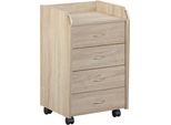 Rollcontainer Inter Link "Pronti 4 Schubladen, BüRo & Homeoffice Stauraum, BüRocontainer Modern", Braun (Sonoma Eiche Nachbildung), B:40Cm H:65Cm T:36Cm, Holzwerkstoff, Rollwagen, Rollcontainer, Auf Rollen, Mobil & Praktisch, Bxtxh: 40 X 36 X 65 Cm