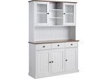 Buffet Inter Link "Westerland Kiefer Massivholz, Fsc, KüChenschrank", Weiß, Sepia, B:131Cm H:190Cm T:45Cm, Massivholz, SchräNke, Buffet, Geschirrschrank Im Landhausstil, Bxtxh: 131 X 45 X 190 Cm