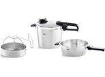 Schnellkochtopf Fissler "Vitavit Premium Dampfkochtopf Set Edelstahl Made In Germany", Silber (Silberfarben), H:27Cm L:39,5Cm Ø:22Cm, TöPfe, Schnellkochtopf, Verriegelungsanzeige, Einstellbares Abdampfen, Einstellbare Kochstufen