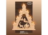 LED Schwibbogen Weigla "Weihnachtsmann Auf Schlitten, Lichterspitze Aus Holz, Made In Germany", Beige (Natur, Braun), B:38Cm H:43Cm T:4,5Cm, Holzwerkstoff, SchwibböGen, Fensterdekoration, Erzgebirge Garantiert, Weihnachtsdeko Innen, Weihnachtsbeleuchtung