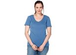 T-Shirt Sheego "T-Shirt", Damen, Gr. 48/50, Mittelblau, 100% Baumwolle, Unifarben, V-Ausschnitt, Shirts T-Shirt