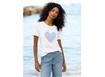 Kurzarmshirt Heine "T-Shirt", Damen, Gr. 48, Ecru, 100% Baumwolle, Bedruckt, Gemustert, Mehrfarbig, Rundhals, Shirts