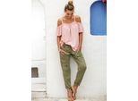 Carmenbluse Inspirationen, Damen, Gr. 48, Rosa (Rosé), 100% Viskose, Unifarben, Blusen