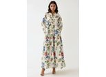 Blumen-Leinen-Optik Maxikleid Mit Rundhalsausschnitt