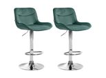 CLP 2Er Set Barhocker Vonore Samt Chrom Farbe:GrüN;Gestell Farbe:Chrom