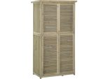 Fortuna Lai Geräteschuppen Gerätehaus Gartenschrank Geräteschrank Holz mit Asphaltdach Lamellentür 4 Fächer Grau 87 x 46,5 x 160 cm