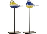 J-Line Vogel Auf Fuß Glas/Metall Blau/Gelb Large 2 Sortiert