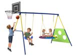 Schaukelgestell 4-in-1 Schaukel-Set bis 150 kg mit Nestschaukel Basketballkorb Fußballtor U-Schaukel 288 x 160 x 220 cm
