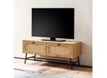 Tv-Board 100Cm MDF Eiche Dekor 2 Schubladen Wiener Geflecht Ratten Fernsehschrank Lowboard