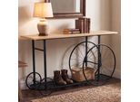 Konsolentisch MCW-Q67, Telefontisch Tisch, Reifen Industrial Retro Holz 81X150X40Cm ~ Natur Metall Schwarz