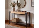 Konsolentisch MCW-Q68, Telefontisch Beistelltisch Tisch, Industrial Retro Holz 82X120X31Cm ~ Natur Metall Schwarz