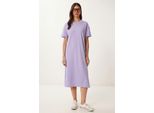 Baumwoll-Midi-T-Shirt-Kleid Mit Rundhalsausschnitt